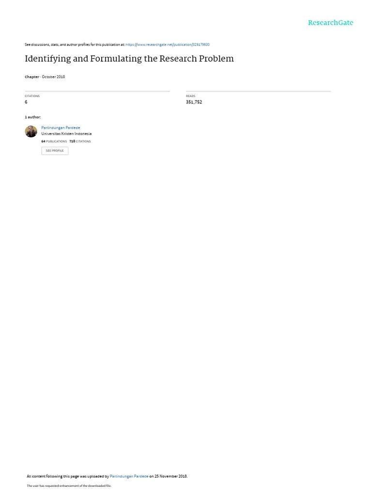 Identifying And Formulating The Research Problem: October 2018 | PDF ...