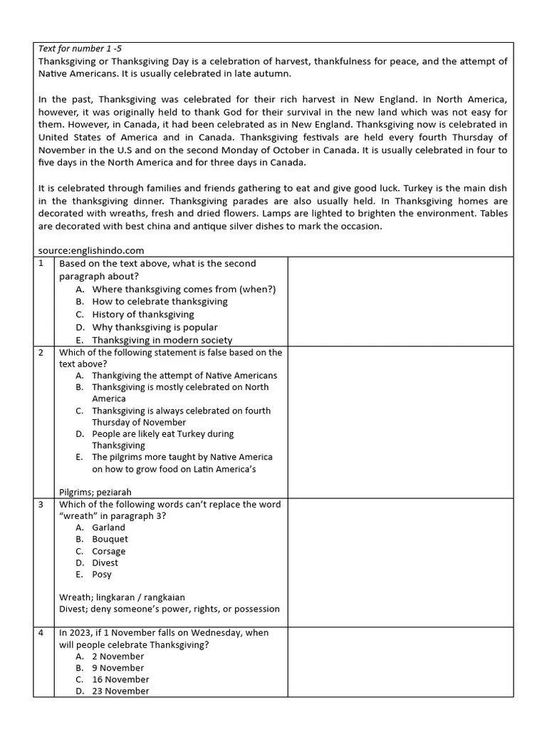 Pembahasan Reading Comprehension 4 | PDF | Thanksgiving | Indonesia