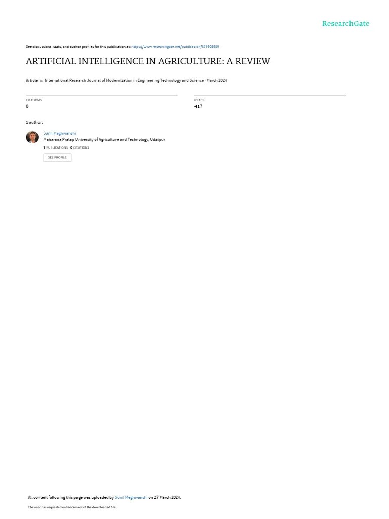 AI In Agriculture | PDF | Agriculture | Artificial Intelligence