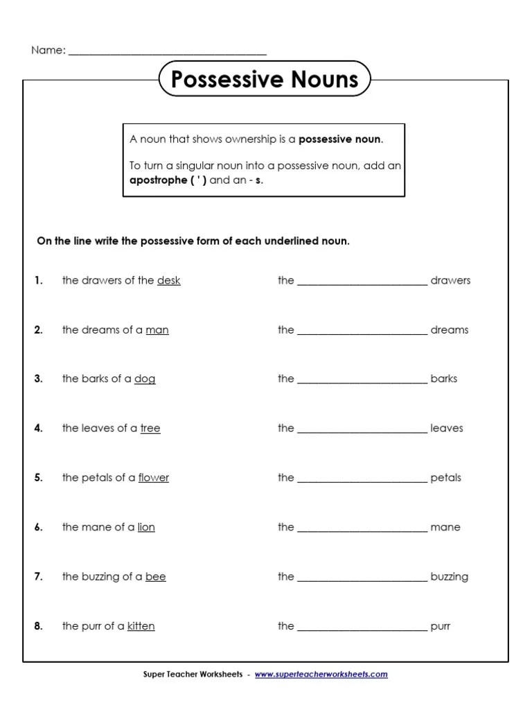 Possessive nouns worksheets