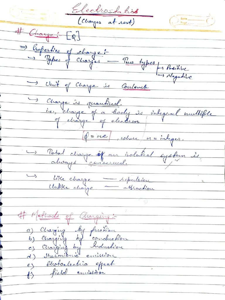 Electric Charges And Field, Electrostatic Potential And Capacitance ...