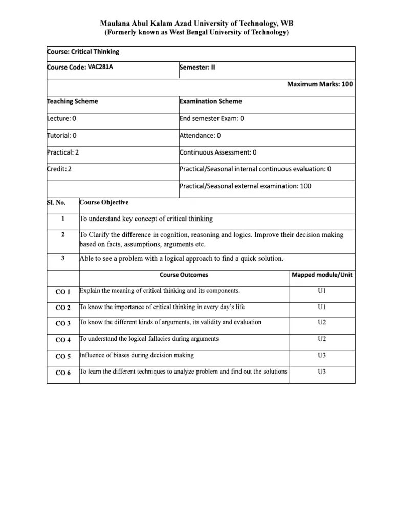 CriticalThinking-Syllabus | PDF