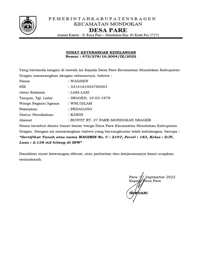 Surat Kehilangan | PDF