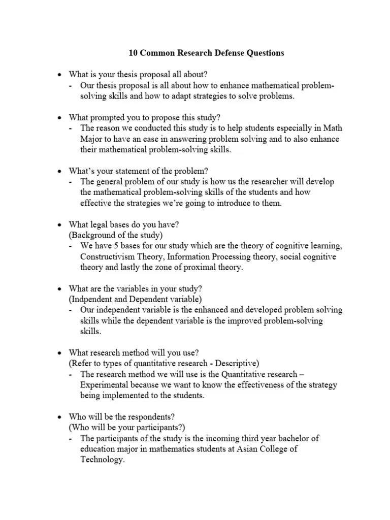 10 Common Research Defense Questions | PDF | Teaching Mathematics ...