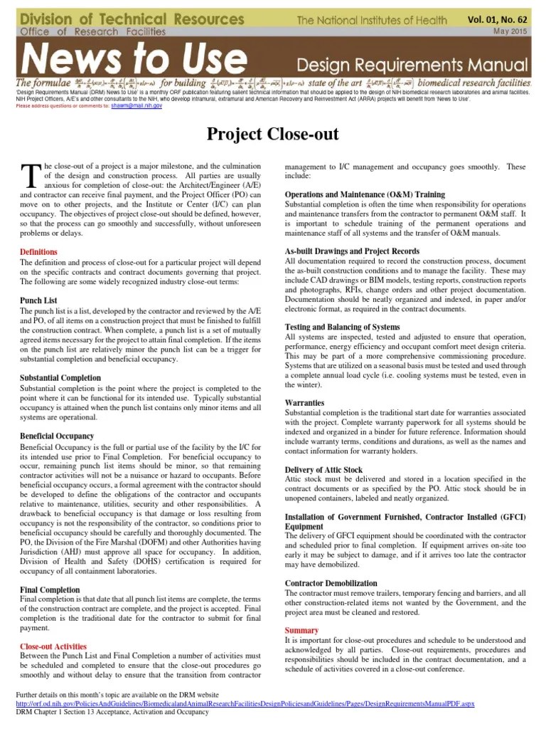 Sample Project Closeout Template | PDF | National Institutes Of Health