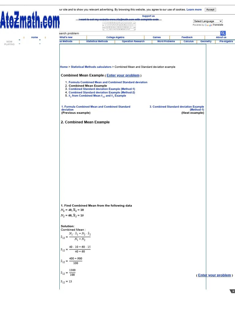 Combined Mean Example | PDF | Standard Deviation | Mean