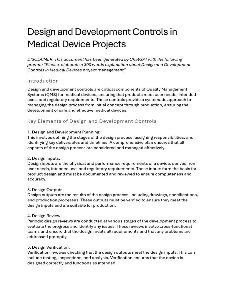 Design Controls In Medical Device Projects | Download Free PDF ...