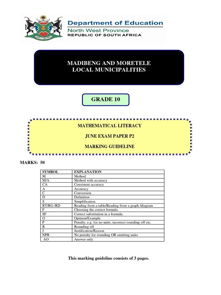 2023 Maths Lit Grade 10 June Exam Marking Guidelines | Download Free ...