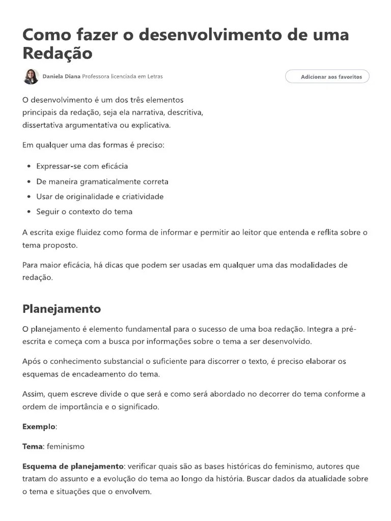 Como Fazer O Desenvolvimento De Uma Redação | PDF
