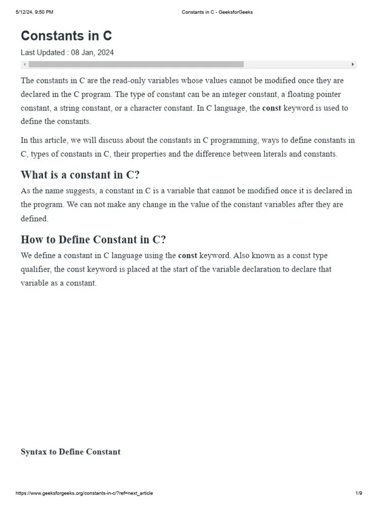 Constants In C | Download Free PDF | Computer Engineering | Computer ...