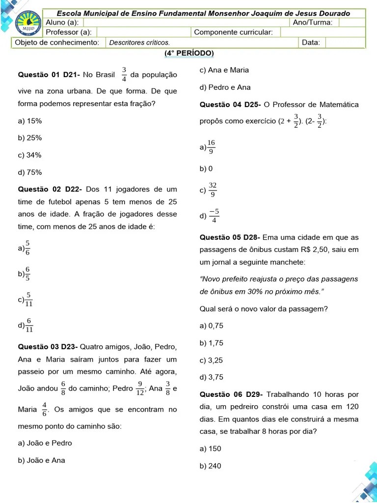 Atividade Aula Matematica 7ano | PDF
