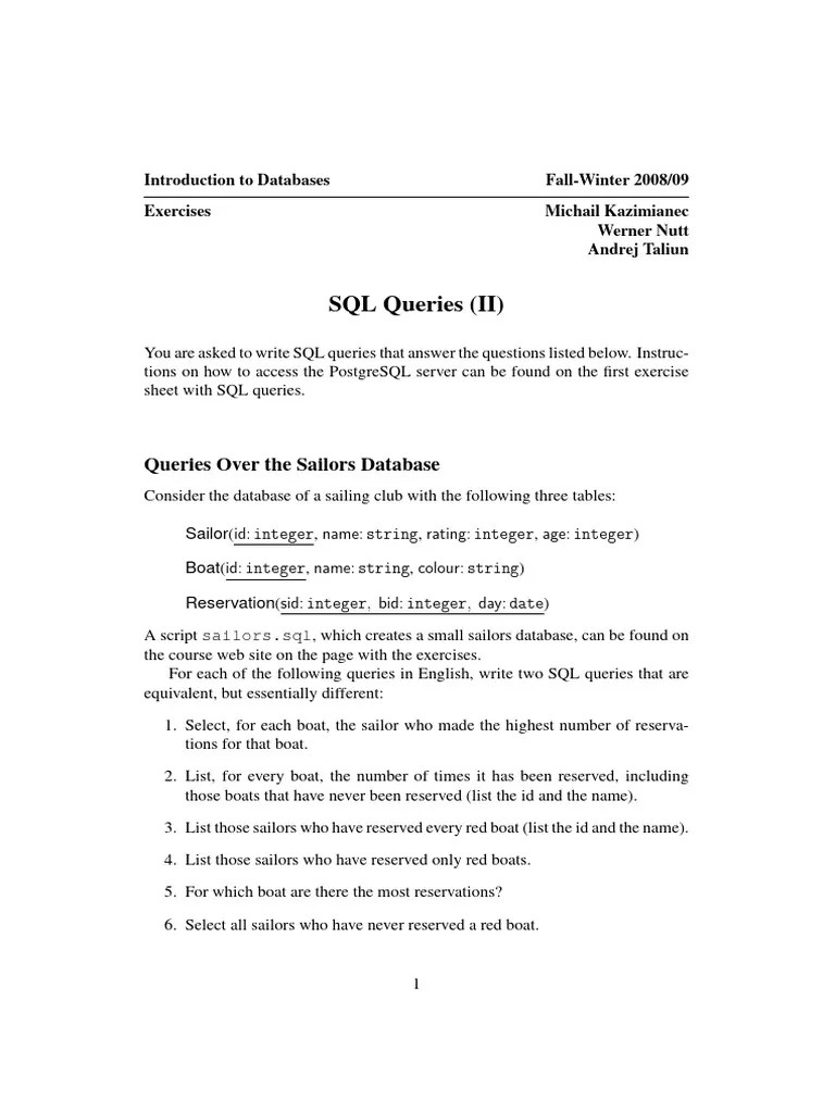 7 Ex SQL II | PDF | Sql | Databases