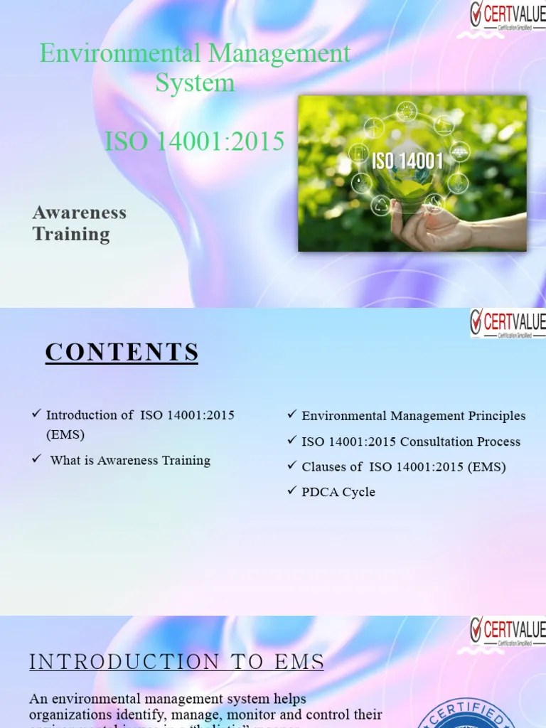ISO 14001 2015 Awerness Training Environmental Management System | PDF ...