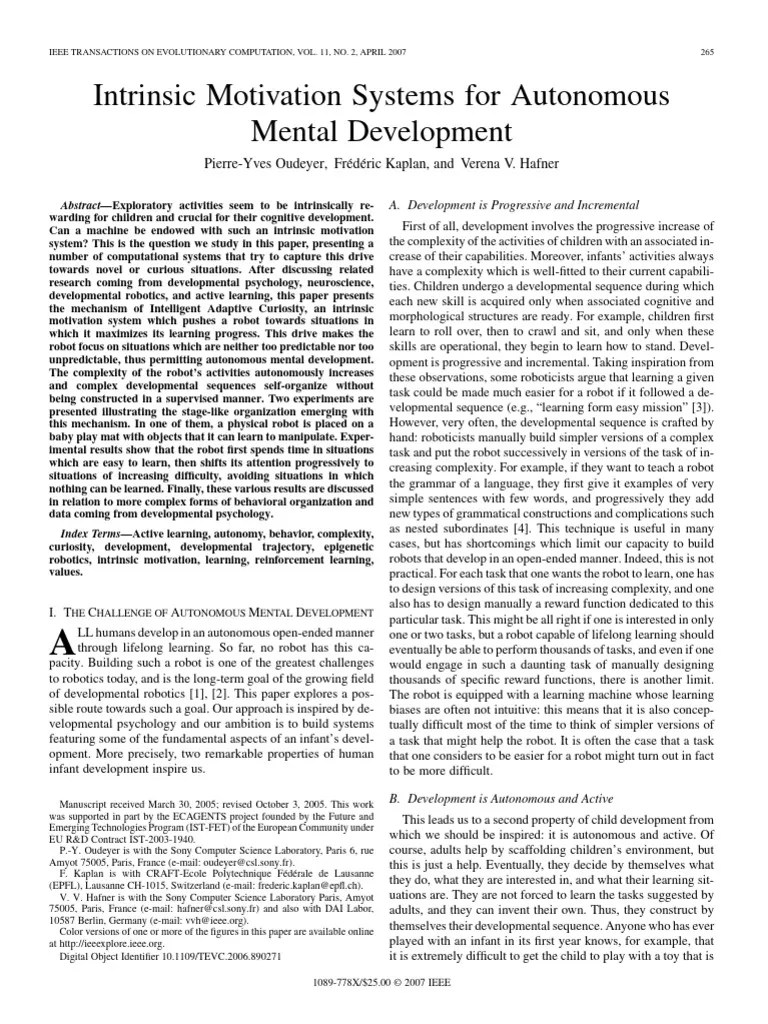 Oudeyer 2007 | PDF | Curiosity | Reward System