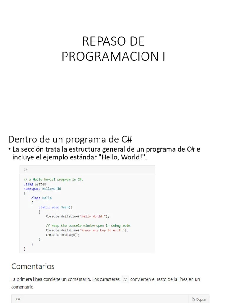 00 TEMA 1 PARTE 0 - Programación II Repaso | PDF | C Sharp (lenguaje De ...