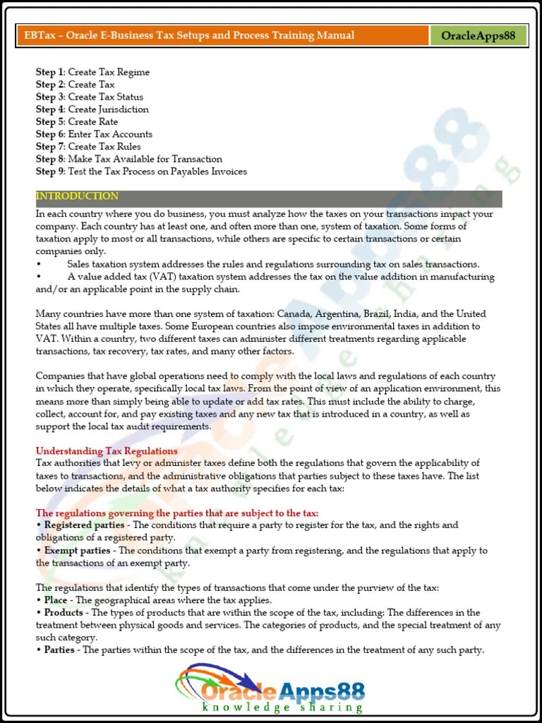 EBTax_–_Oracle_E_Business_Tax_Setups | PDF | Taxes | Value Added Tax
