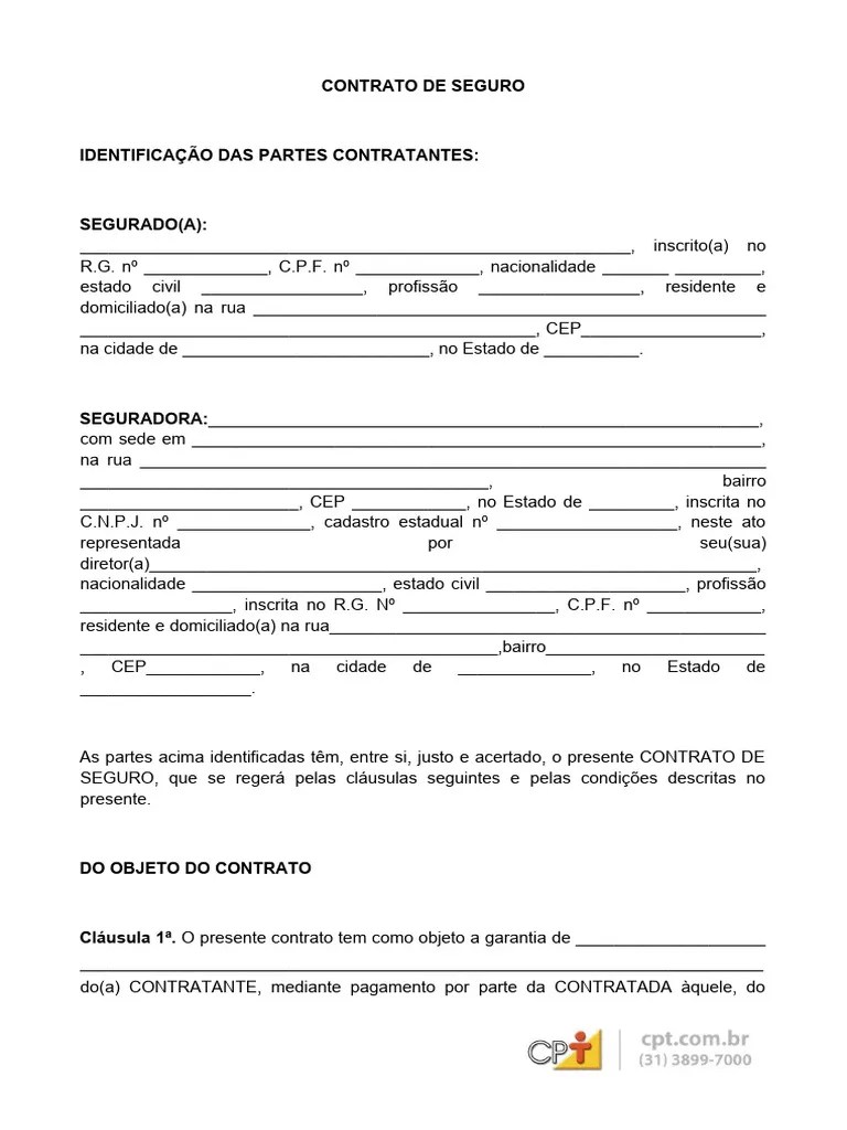 Modelo De Contrato De Seguro | PDF | Indenização | Seguro