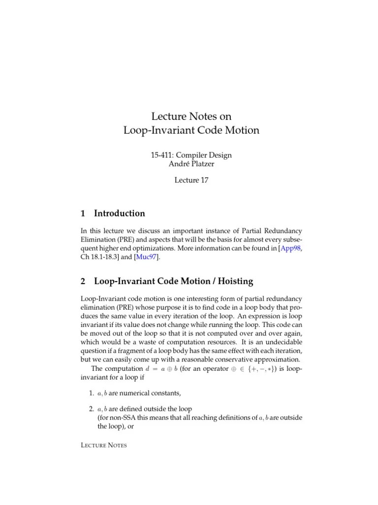 Lecture Notes On Loop-Invariant Code Motion | PDF | Control Flow ...