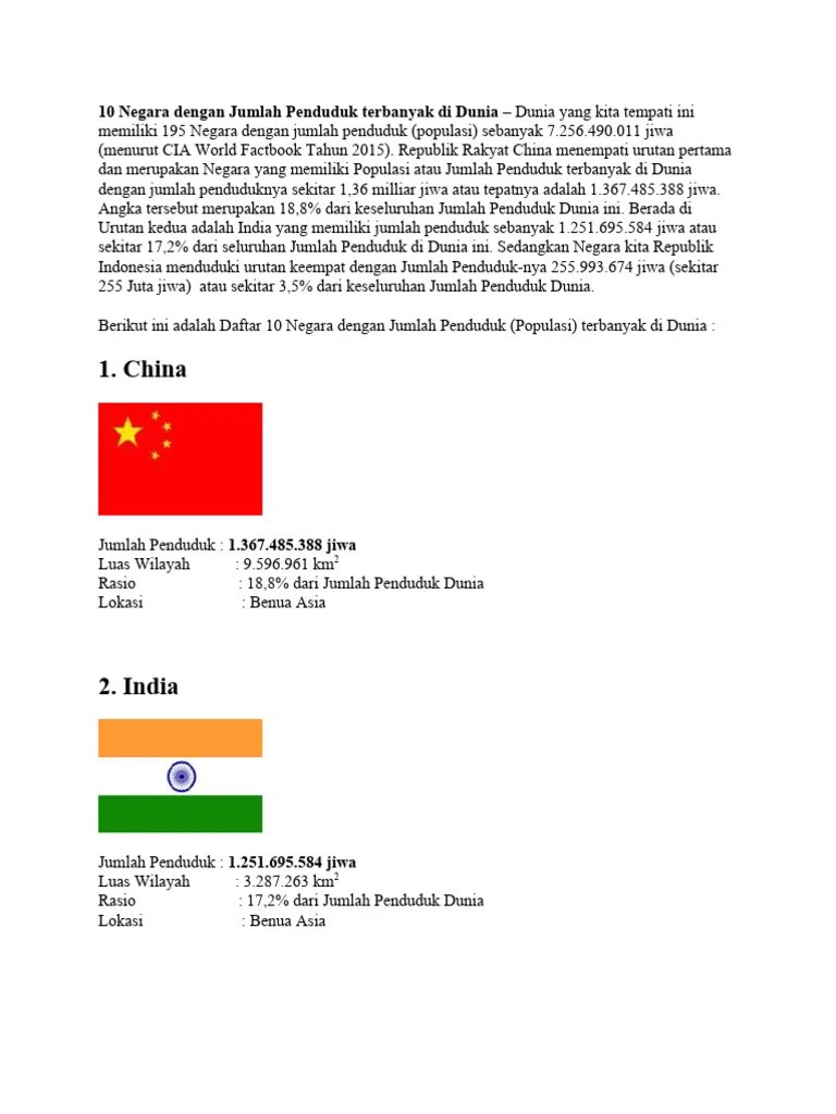 10 Negara Dengan Jumlah Penduduk Terbanyak Di Dunia | PDF