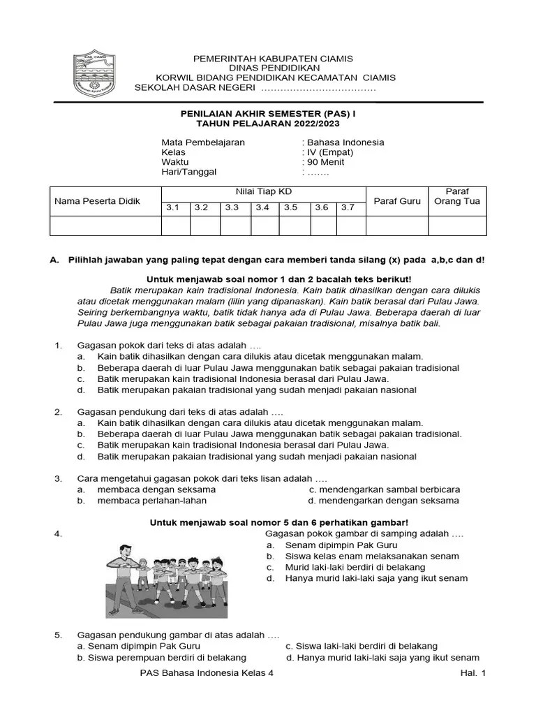 Soal PAS B.Indonesia Kls 4 TP 2022-2023 | PDF