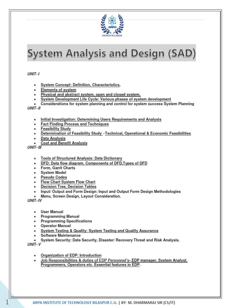 System Analysis And Design SAD | PDF
