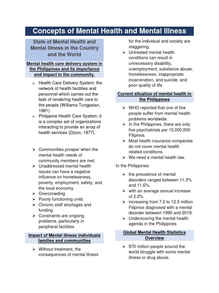 Concepts Of Mental Health And Mental Illness | PDF | Nervous System ...