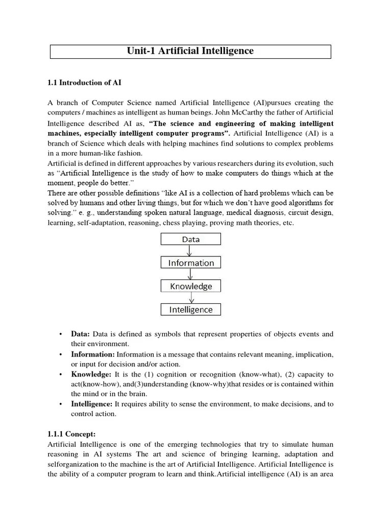 Unit 1-Artificial Intelligence | PDF | Artificial Intelligence ...