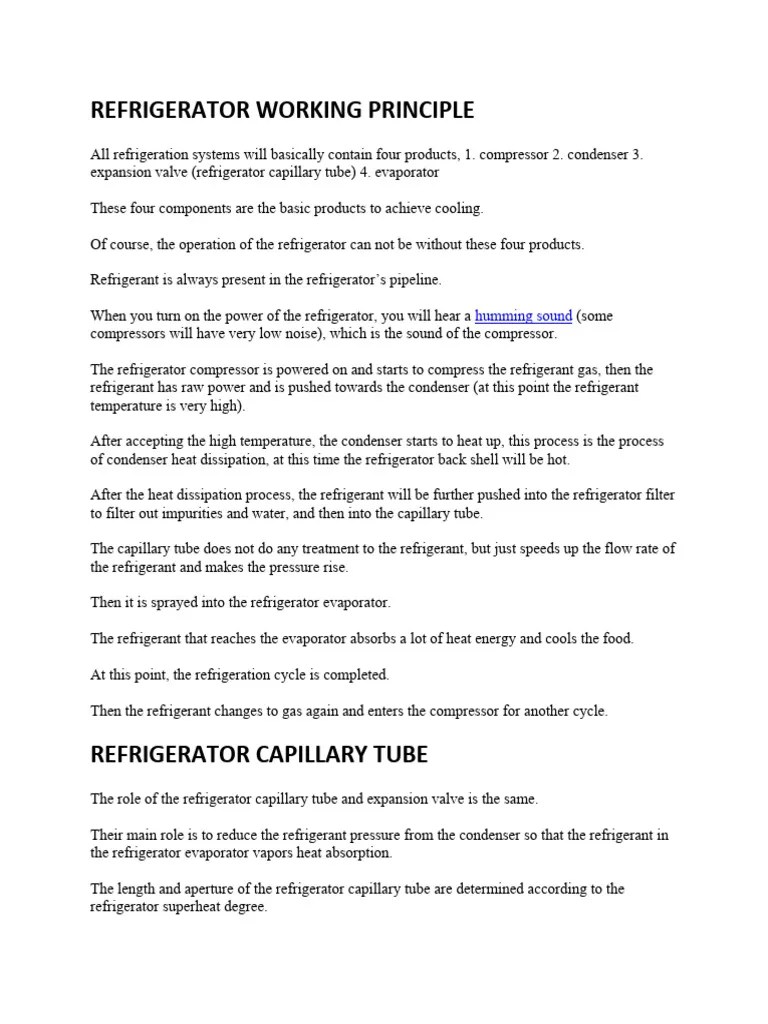 Refrigerator Working Principle Pdf Refrigerator Heat Exchanger
