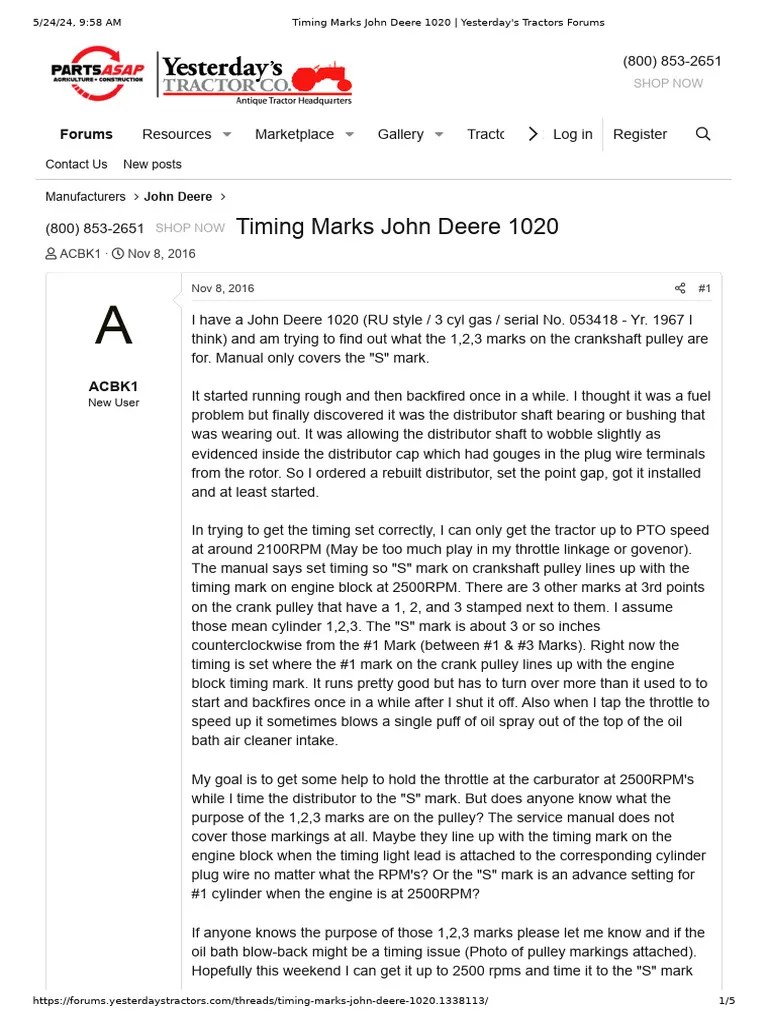 Timing Marks John Deere 1020 _ Yesterday's Tractors Forums | PDF | Throttle | Tractor