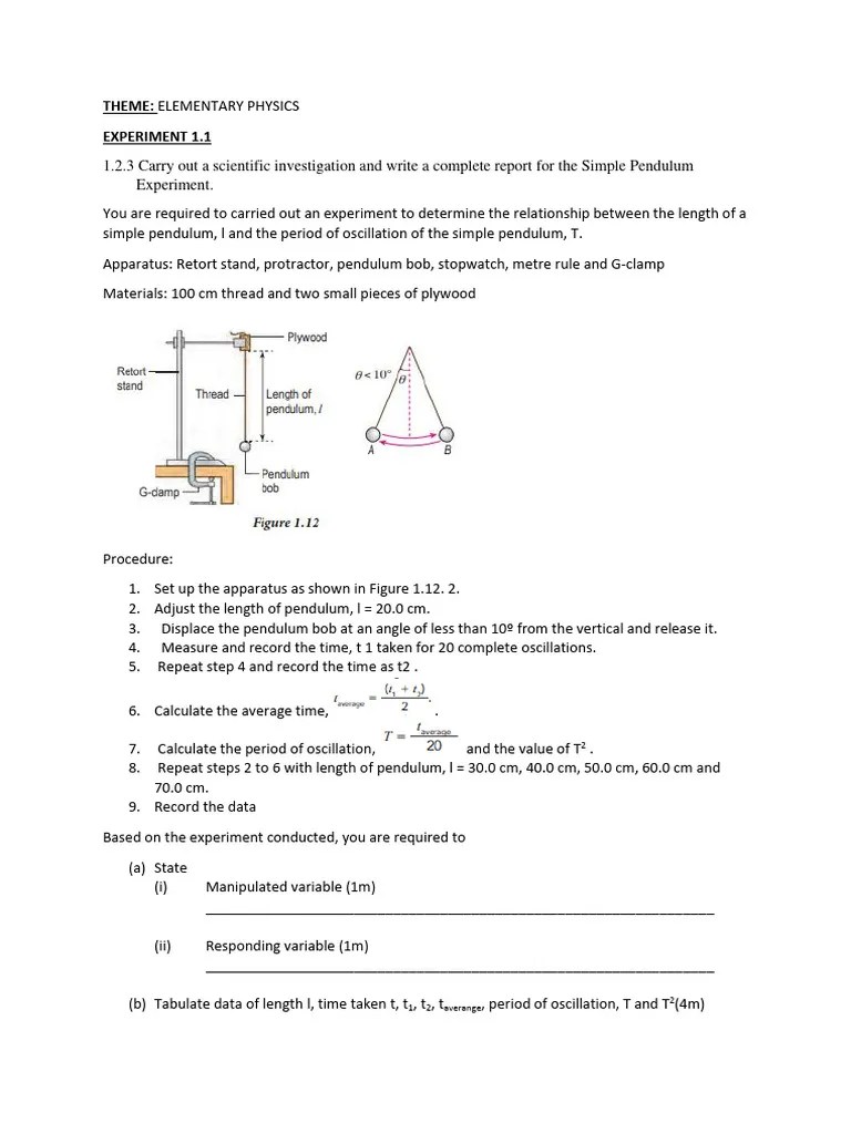 Exp 1.1 Pendulum | PDF