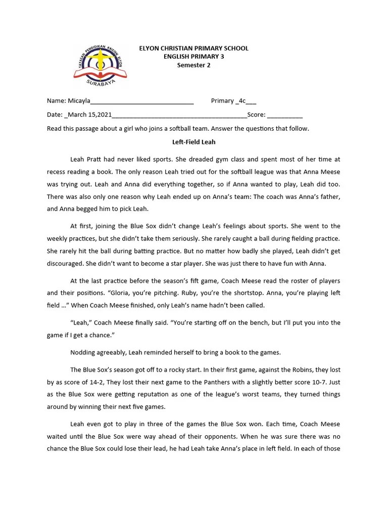 Unit 8 Reading Comprehension | Download Free PDF | Softball | Major ...