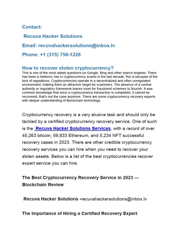 How To Recover Cryptocurrency | Download Free PDF | Cryptocurrency | Phishing