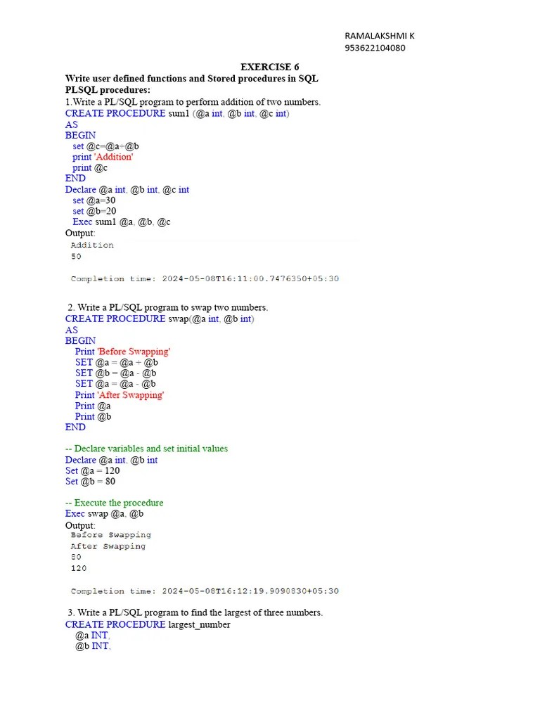 Exercise 6 | PDF | Pl/Sql | Sql