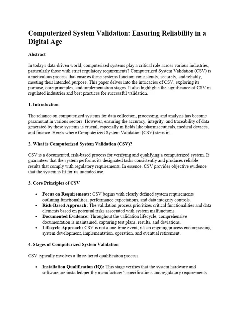 Computerized System Validation | PDF | Verification And Validation ...