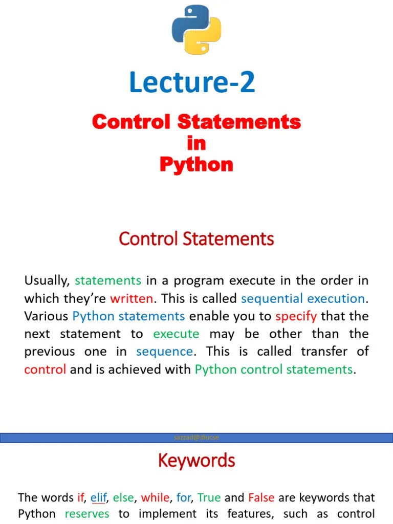 Lecture 2 - Control Statements In Python | PDF | Reserved Word ...