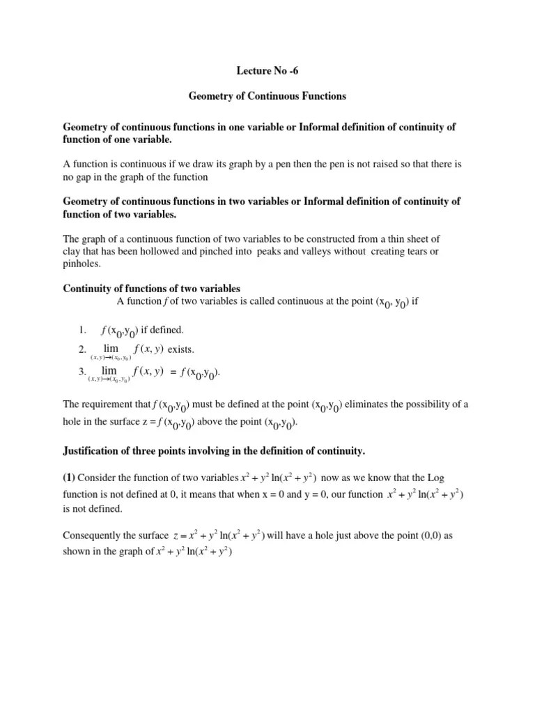 Lecture 6 | PDF | Function (Mathematics) | Continuous Function