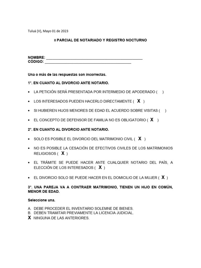 II PARCIAL NOTARIADO NOCHE | PDF | Divorcio | Matrimonio