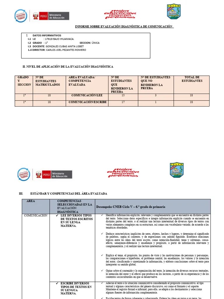 EVALUACION DIAGNOSTICA COMUNICACION- 1°- FINAL | PDF | Evaluación | Comunicación