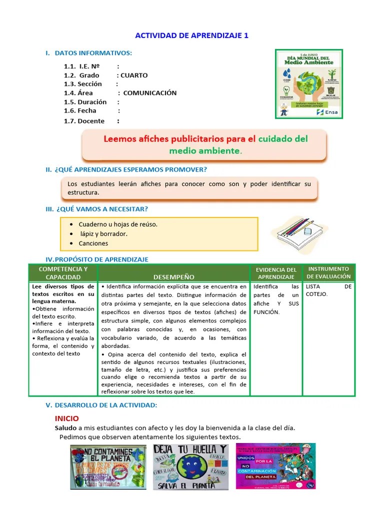 D1 A1 SESION COM. Leemos Afiches Publicitarios Para El Cuidado Del ...