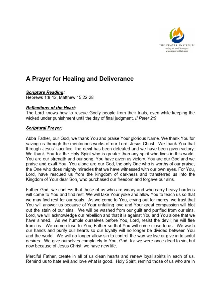 A Prayer For Healing And Deliverance | PDF | Jesus | Deliverance Ministry
