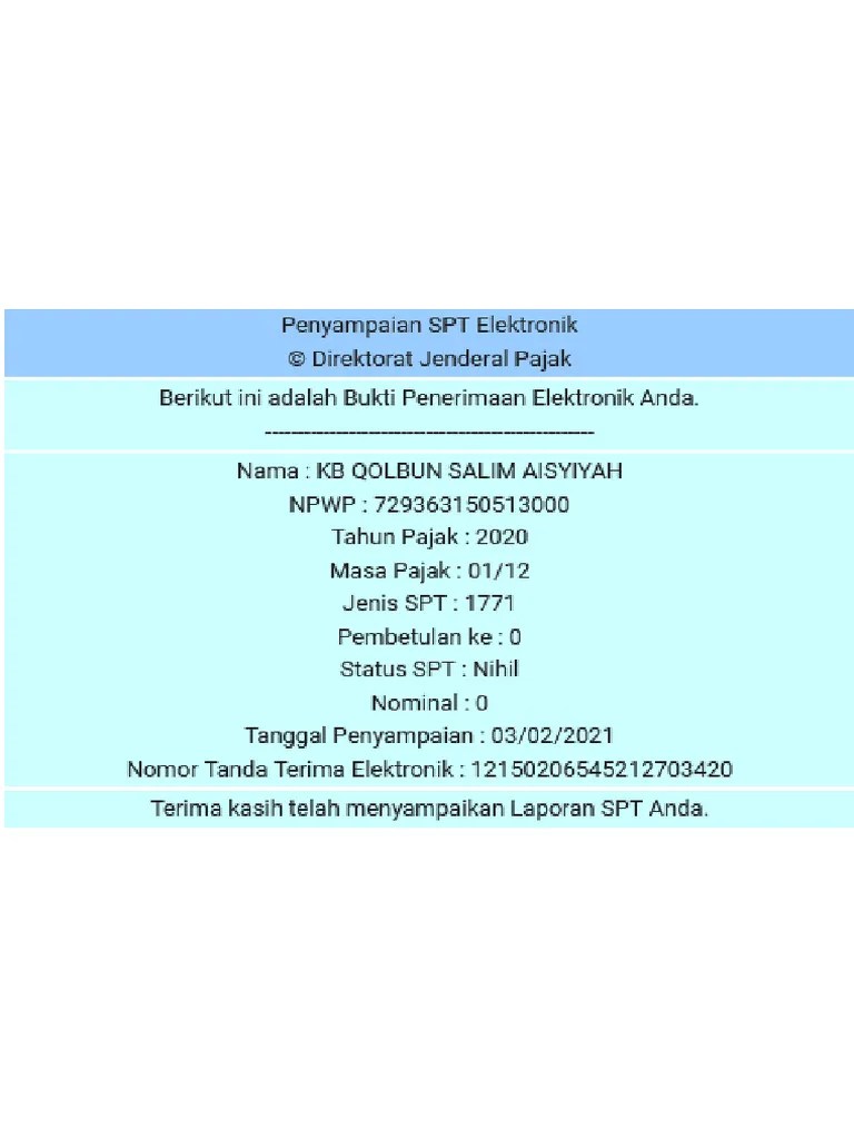 BUKTI LAPOR PAJAK 2020 | PDF