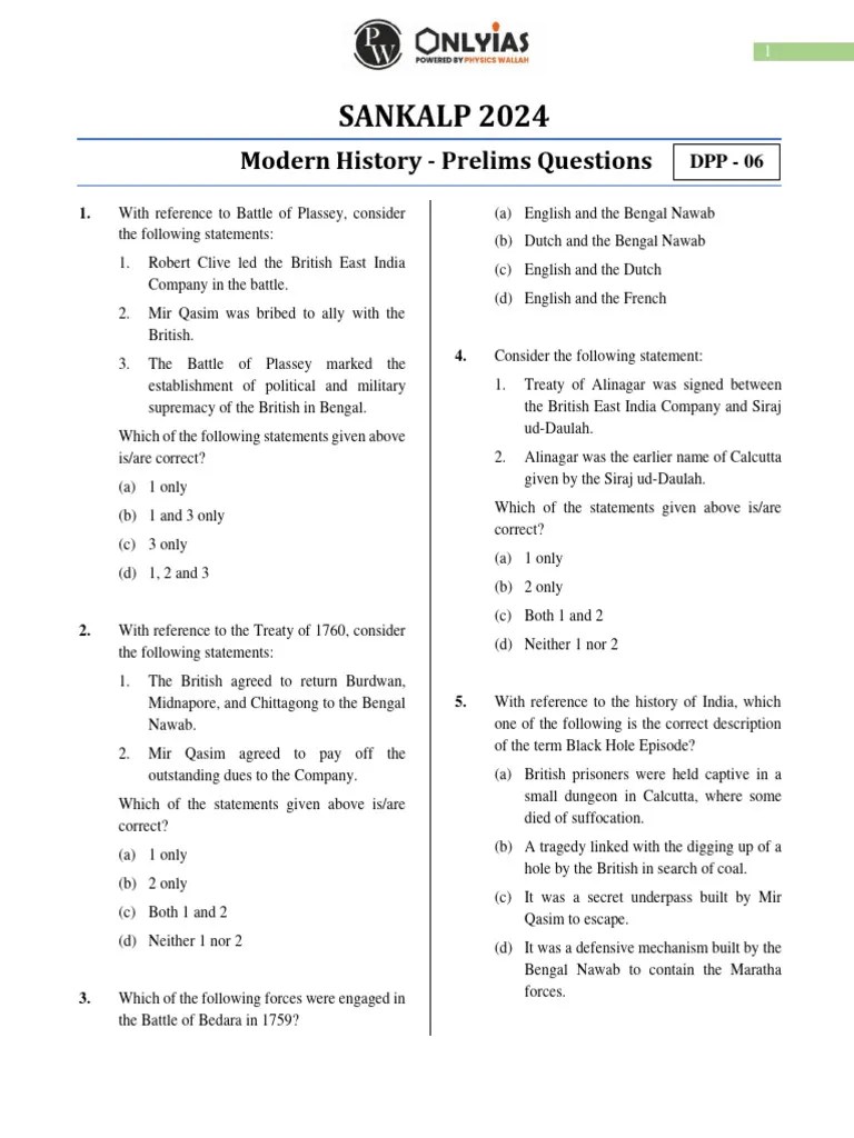 Modern History 06 - DPP - (Sankalp (UPSC 2024) ) | PDF | British India ...