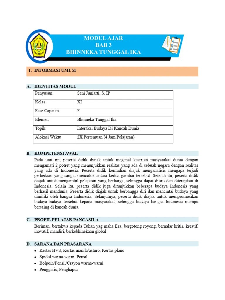 Modul Ajar Interaksi Budaya Nusantara Di Kancah Dunia | PDF