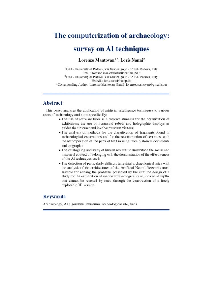 The Computerization Of Archeology - Survey On AI Techniques | PDF ...