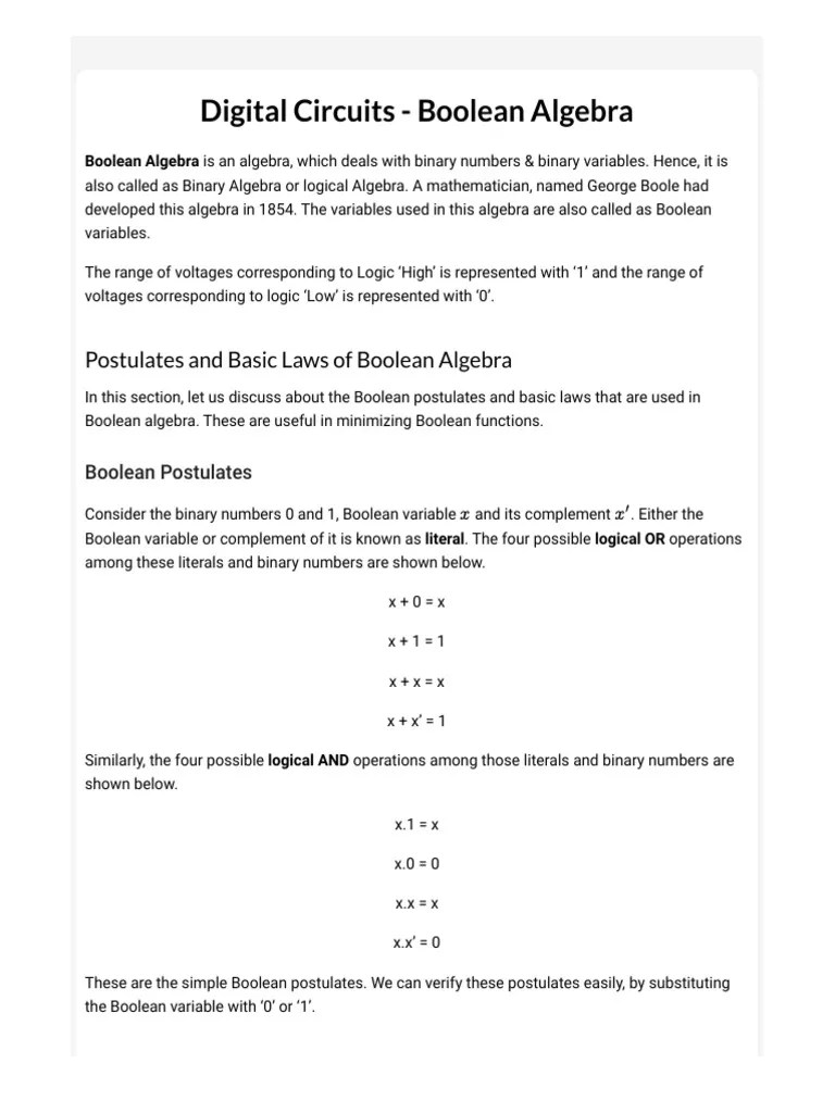 Digital Circuits - Boolean Algebra | Download Free PDF | Boolean ...