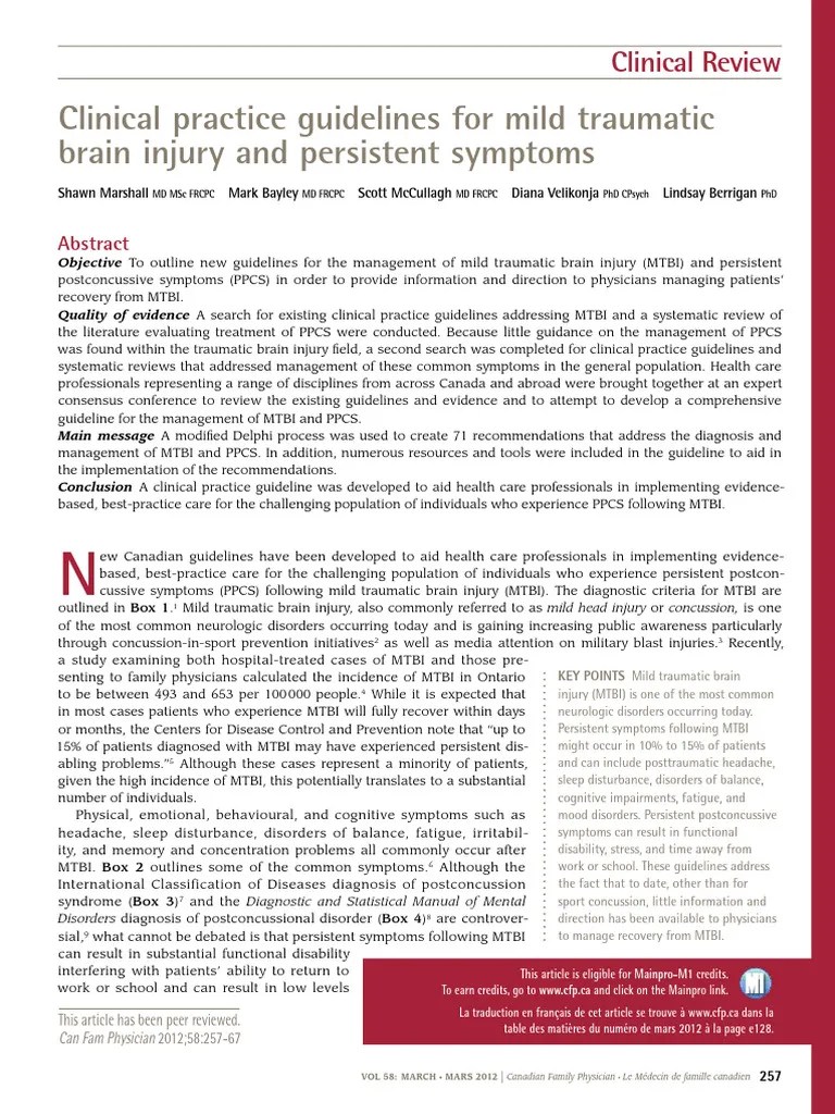Clinical Practice Guidelines For Mild Traumatic | PDF | Concussion ...