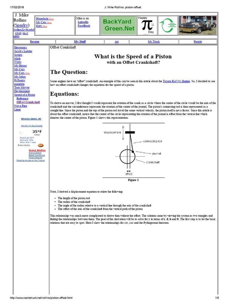 Piston Motion Equations Offset | PDF | Triangle | Equations