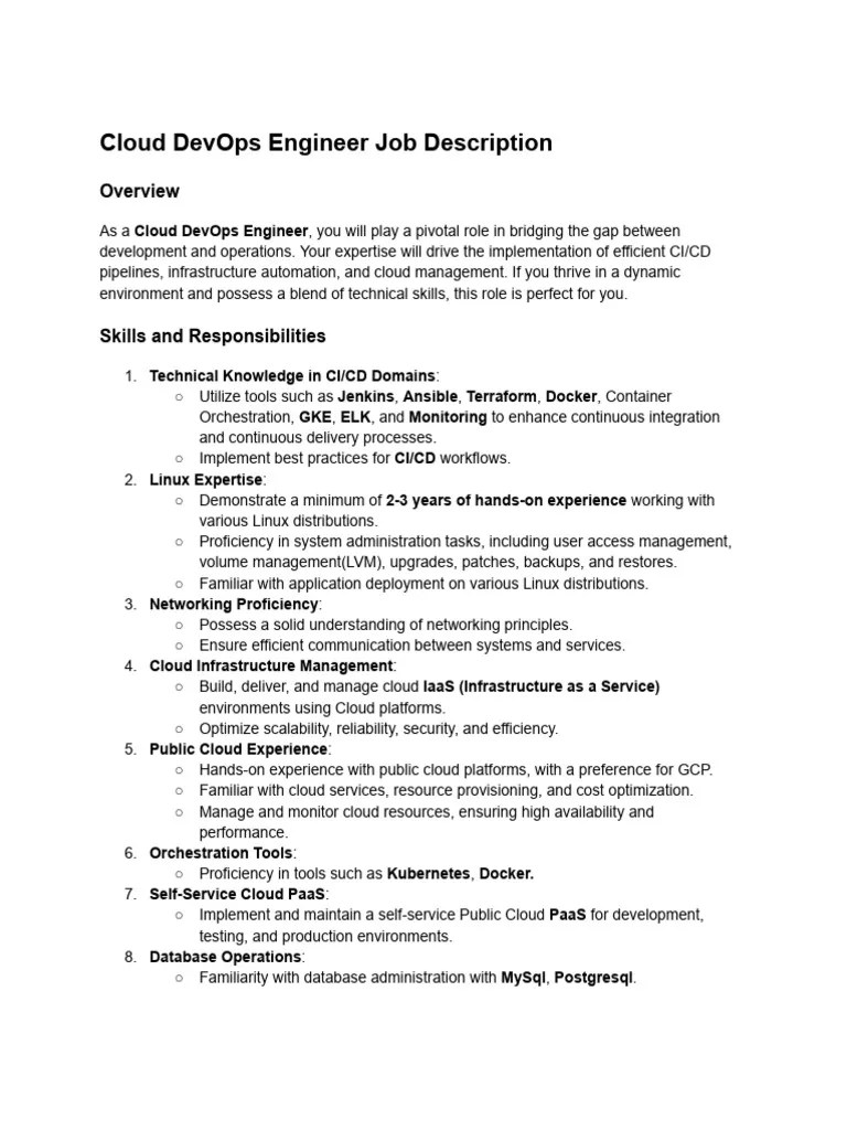 Cloud DevOps Engineer Job Description | PDF | Cloud Computing | Computing