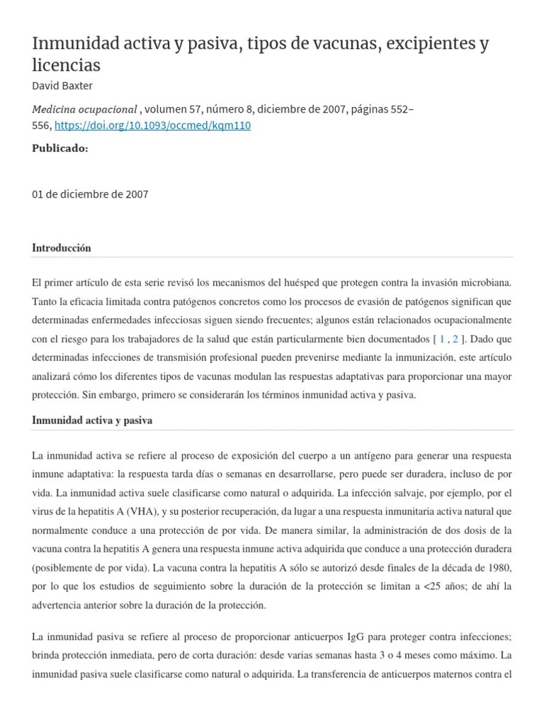 Inmunidad Activa Y Pasiva, Tipos De Vacunas, Excipientes Y Licencias | PDF | Sistema Inmune ...