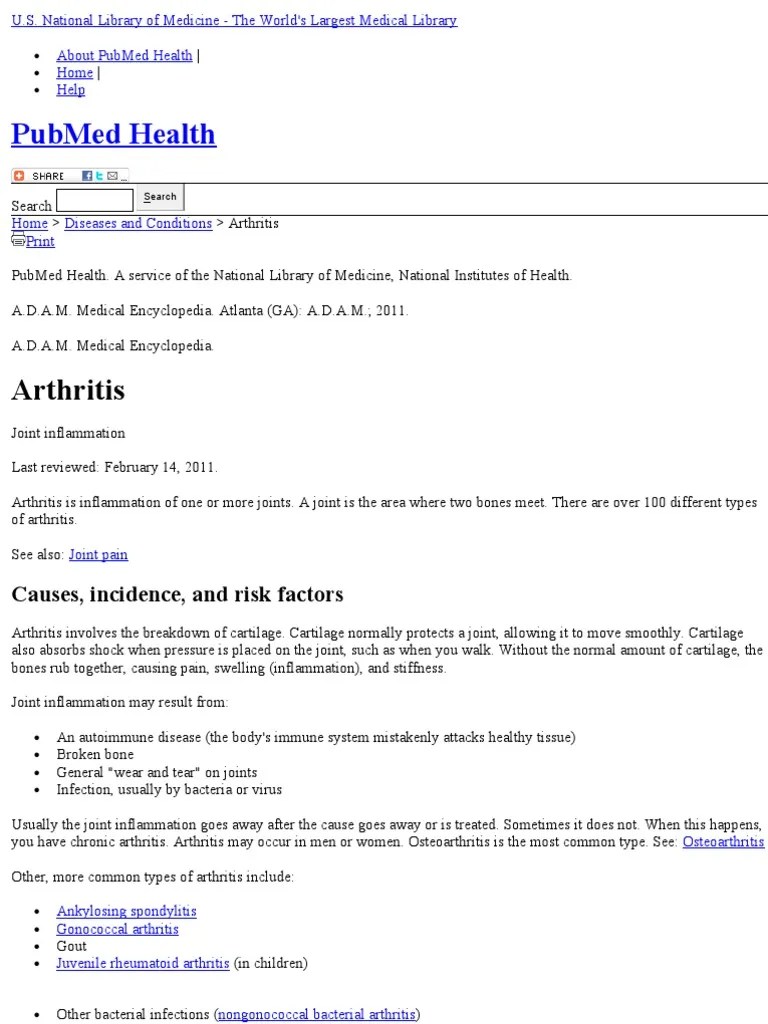 Pubmed Health: Arthritis | PDF | Arthritis | Rheumatoid Arthritis